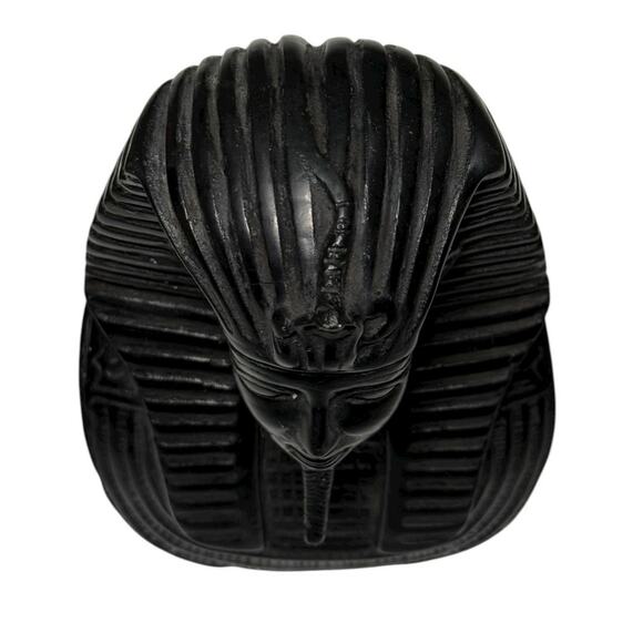 Egyptian King Tut Queen Nefertiti Bust Set Carved Stone Hieroglyphic Black Decor - Picture 7 of 16